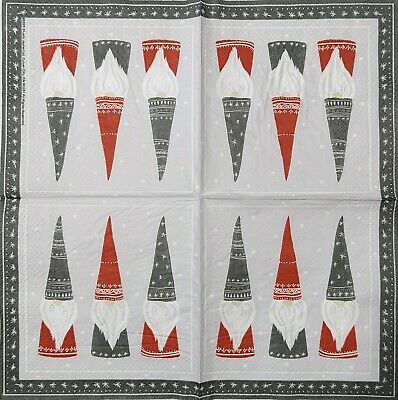 TWO Individual Paper Cocktail Decoupage Napkins - 1657 Christmas Gnomes