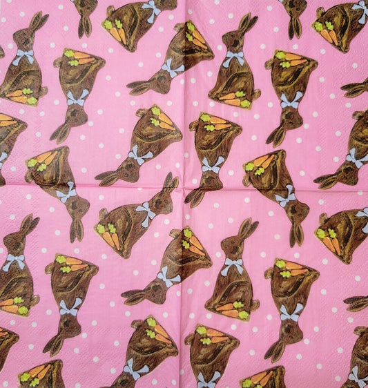 TWO Individual Paper Cocktail Decoupage Napkins - 2334 Chocolate Easter Bunnies