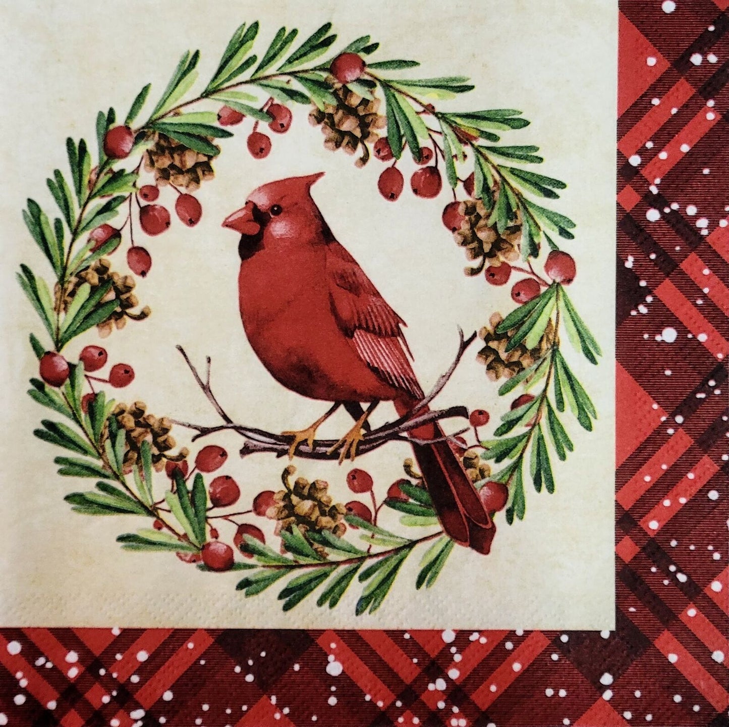 TWO Individual Paper Lunch Decoupage Napkins-2136 Traditional Christmas Cardinal