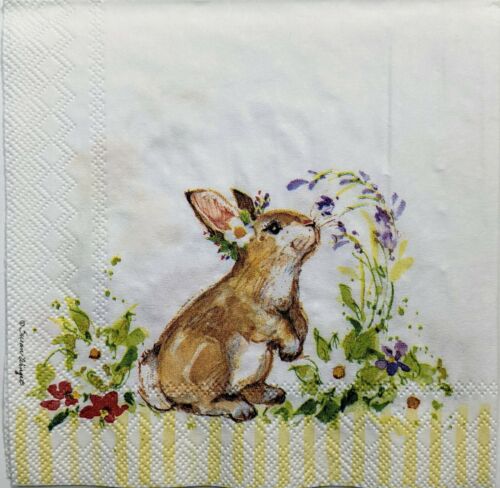 TWO Individual Paper Cocktail Decoupage Napkins -Lovely Bunny Easter Spring 1174