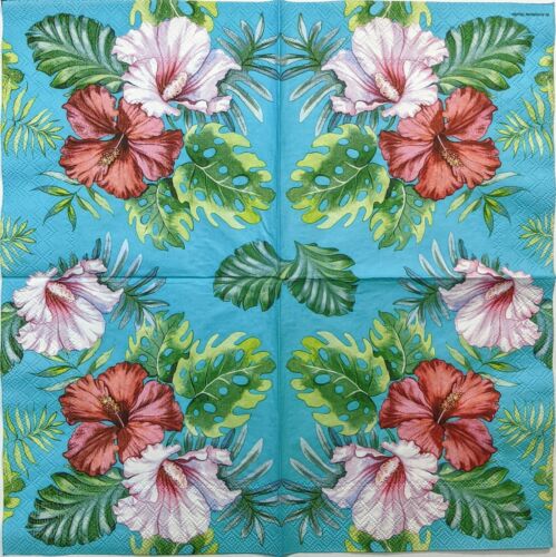 TWO Individual Paper Lunch Decoupage Napkins - Vibrant Hibiscus Floral 1130