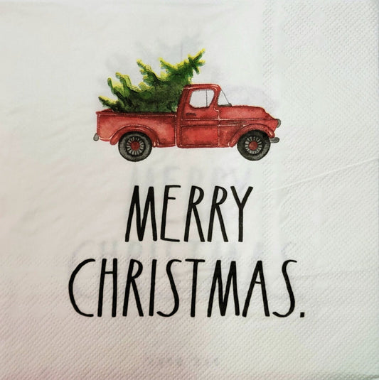 TWO Individual Paper Lunch Decoupage Napkins- 2144 Red Truck with Christmas Tree