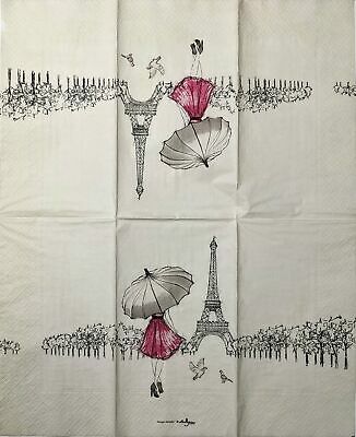 TWO Individual Paper Guest Decoupage Napkins - 1651 Eiffel Tower Umbrella