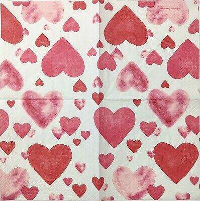 TWO Individual Paper Cocktail Decoupage Napkins - 1755 Valentine Heart Collage