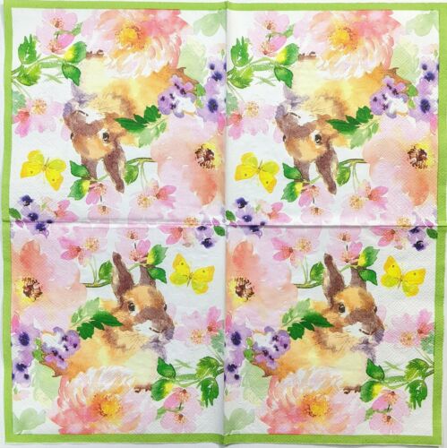 TWO Individual Paper Lunch Decoupage Napkins - Bunny And Blossoms1167