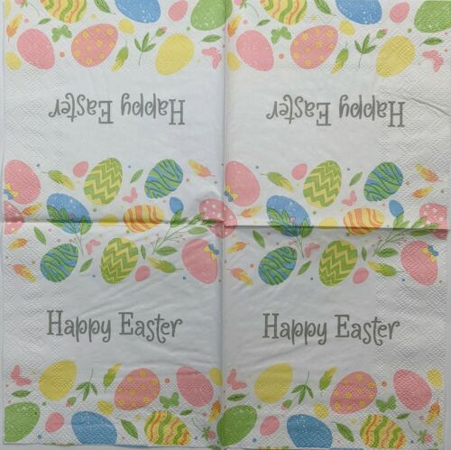 TWO Individual Paper Cocktail Decoupage Napkins- Happy Easter Colored Eggs 1162