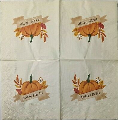 TWO Individual Paper Cocktail Decoupage Napkins - 1575 Farm Fresh Pumpkins