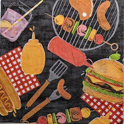 TWO Individual Paper Lunch Decoupage Napkins - 2010 BBQ Barbeque Party