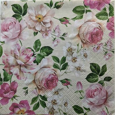 TWO Individual Paper Lunch Decoupage Napkins - 1373 Pretty in Pink Floral