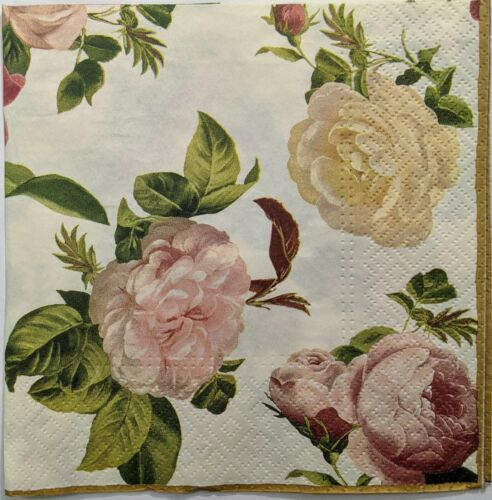 TWO Individual Paper Lunch Decoupage Napkins - Rosalia Champagne Floral 1191