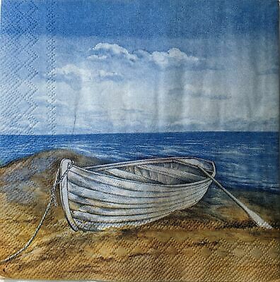 TWO Individual Paper Cocktail Decoupage Napkins - 1537 Blue Horizon Beach
