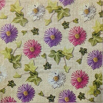 TWO Individual Paper Lunch Decoupage Napkins - 1750 Autumn Asters Floral