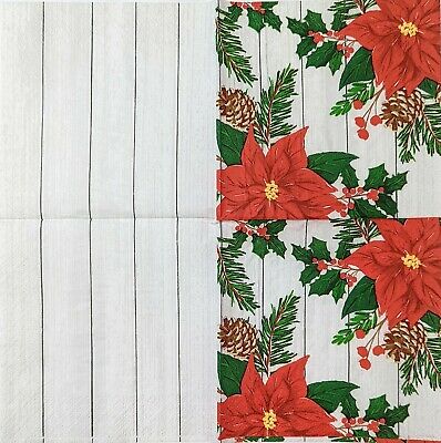 TWO Individual Paper Cocktail Decoupage Napkins - 1677 Christmas Poinsettias