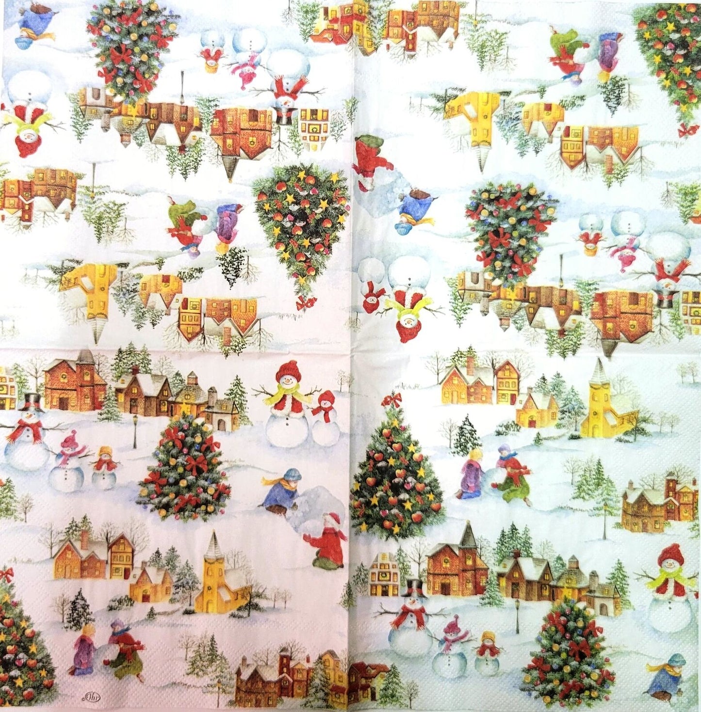 2 Individual Paper Lunch Decoupage Napkins - 2141 Happy Christmas Time Village