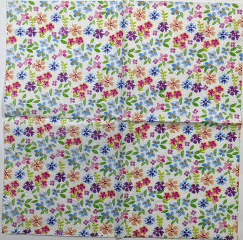 TWO Individual Paper Cocktail Decoupage Napkins- Small Flower Medley 1144