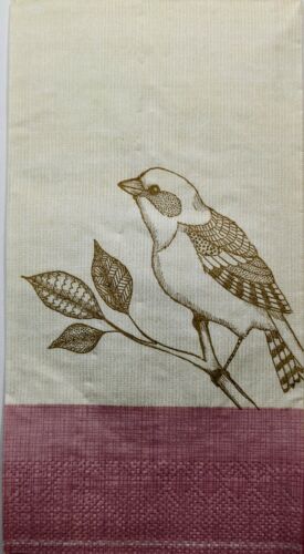 TWO Individual Paper Guest Decoupage Napkins - Perched Bird w/Pink Border 1265