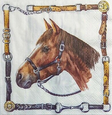 TWO Individual Paper Lunch Decoupage Napkins - 1965 Nika Country Horse & Saddle
