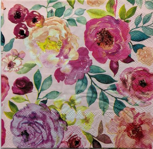 TWO Individual Paper Cocktail Decoupage Napkins- Spring Floral Color Pallet 1245