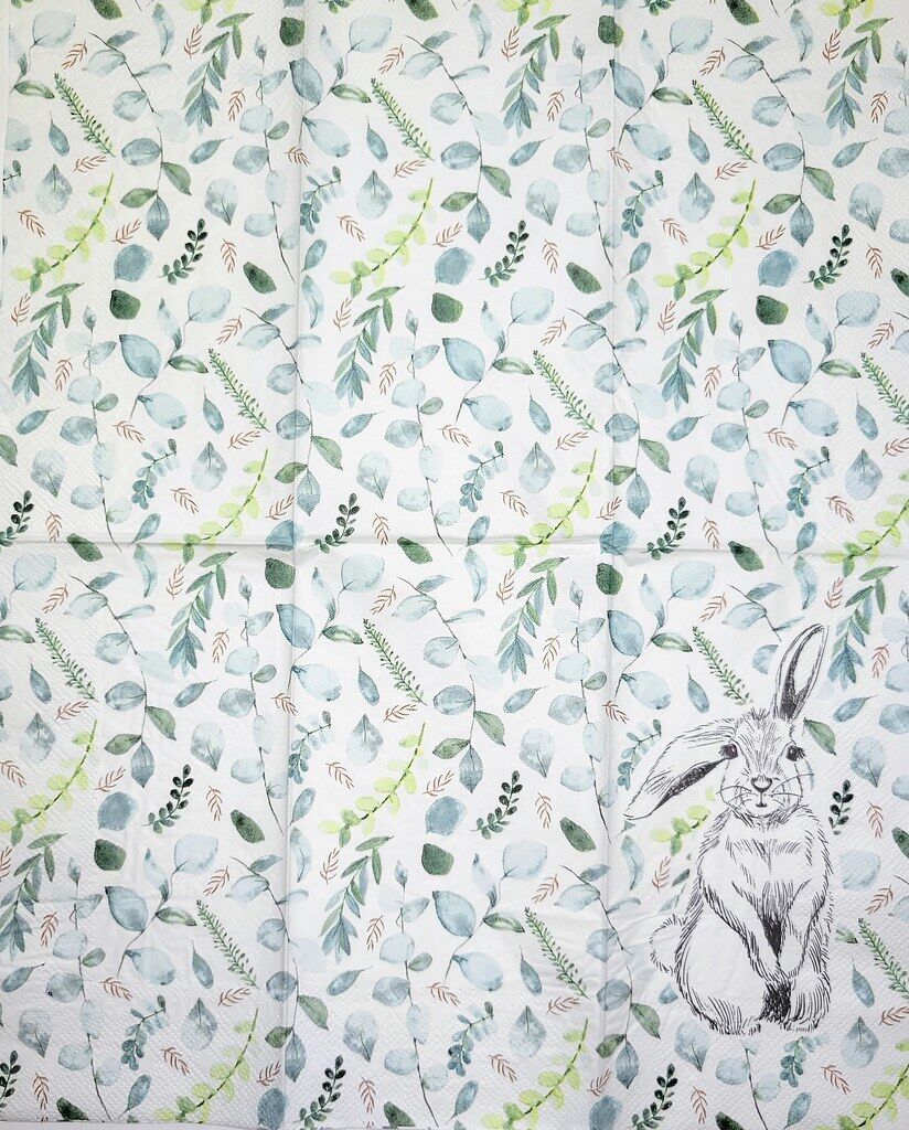 TWO Individual Paper Guest Decoupage Napkins - 2356 Bunny and Green Foliage