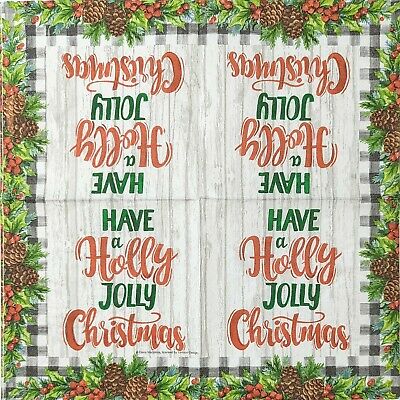 TWO Individual Paper Lunch Decoupage Napkins - 1730 Holly Jolly Christmas