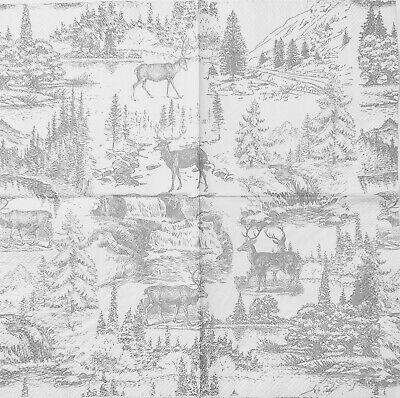 TWO Individual Paper Cocktail Decoupage Napkins - 1769 Silver Toile Reindeer