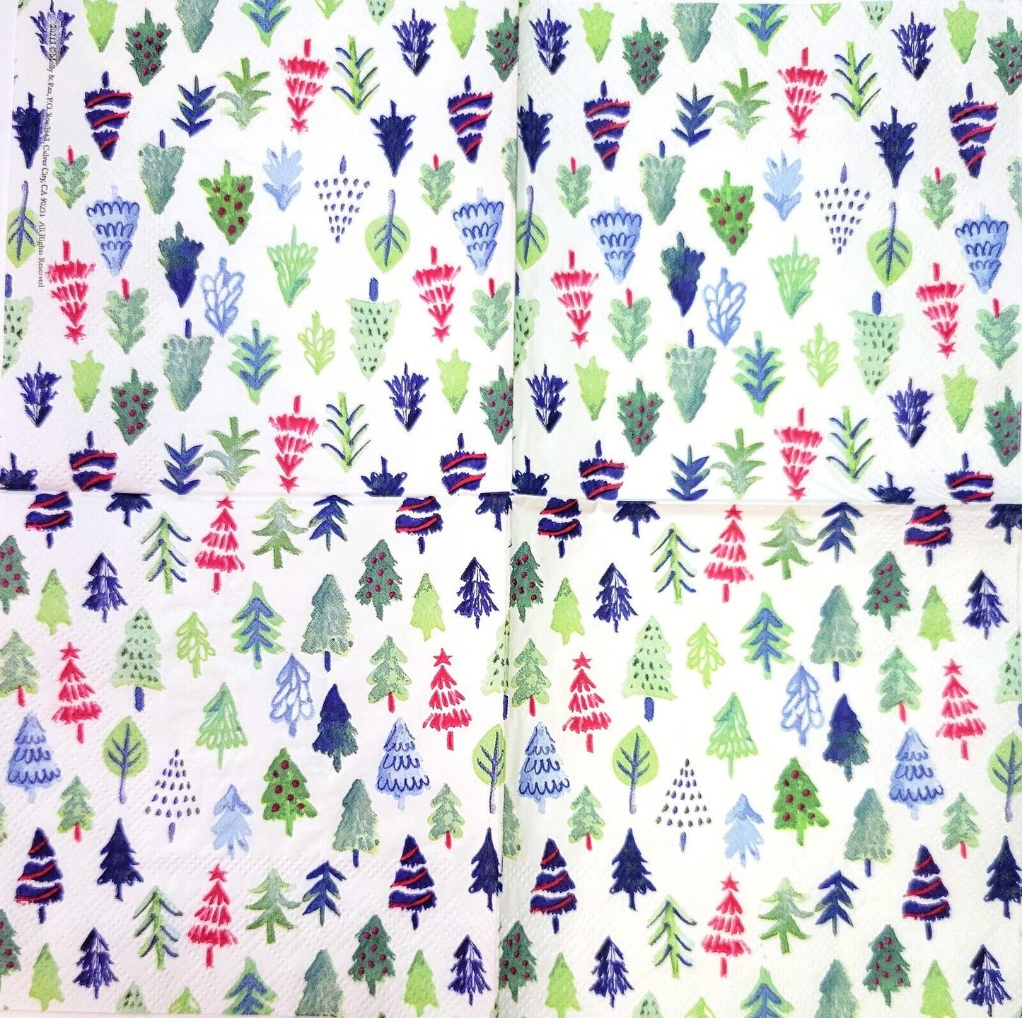 TWO Individual Paper Cocktail Decoupage Napkins - 2182 Holiday Tree Forest