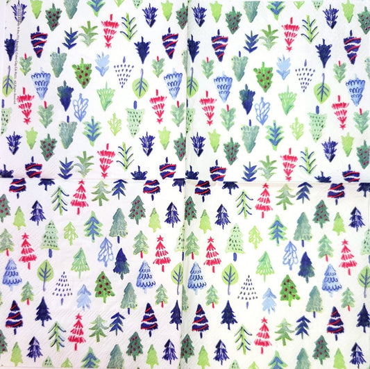 TWO Individual Paper Cocktail Decoupage Napkins - 2182 Holiday Tree Forest