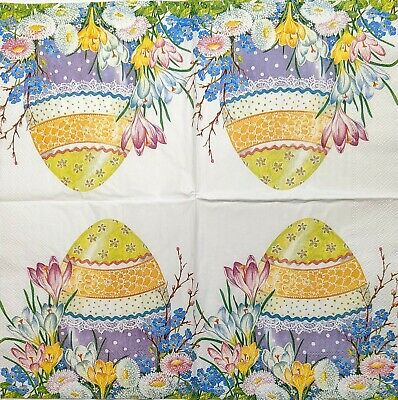 TWO Individual Paper Lunch Decoupage Napkins - 1825 Spring Flowers Easter Egg