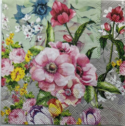 TWO Individual Paper Cocktail Decoupage Napkins-Meghan Colorful Pink Blooms 1150