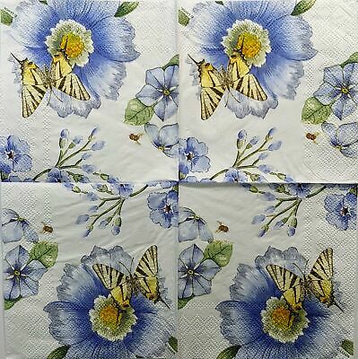 TWO Individual Paper Cocktail Decoupage Napkins - 1426 Blue Meadow Butterfly