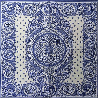 TWO Individual Paper Cocktail Decoupage Napkins - 1546 Jacquard Linen Blue White