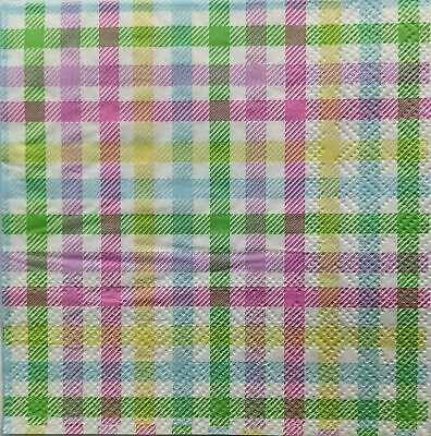 TWO Individual Paper Cocktail Decoupage Napkins - 1429 Pastel Checkered Print