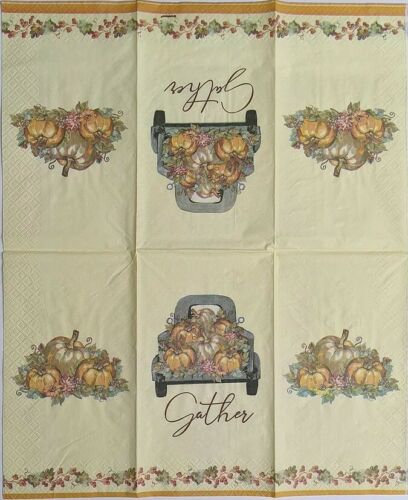 TWO Individual Paper Guest Decoupage Napkins- Country Harvest Truck Gather 1076