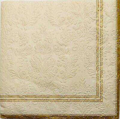 TWO Individual Paper Lunch Decoupage Napkins - 1777 Embossed Golden Cream