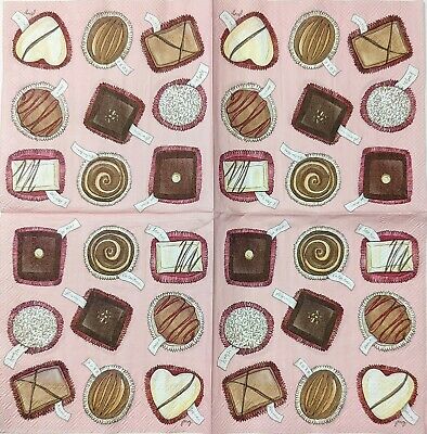 TWO Individual Paper Cocktail Decoupage Napkins- 1761 Valentine's Day Chocolates