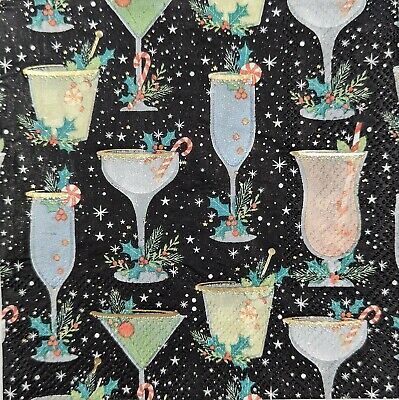 TWO Individual Paper Cocktail Decoupage Napkins - 1687 Holiday Cocktails