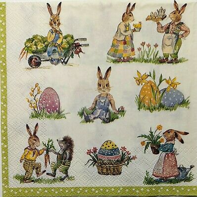 TWO Individual Paper Lunch Decoupage Napkins - 1826 Stories of Easter Bunnies