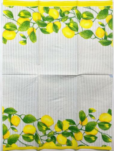 TWO Individual Paper Guest Decoupage Napkins- Lemon Pinstripe 1089