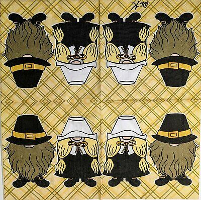 TWO Individual Paper Cocktail Decoupage Napkins - 1580 Pilgrim Gnome Couple