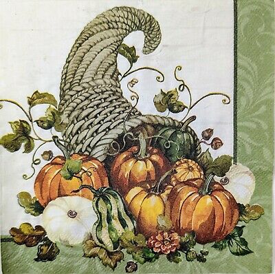 TWO Individual Paper Lunch Decoupage Napkins - 1710 Cornucopia Harvest