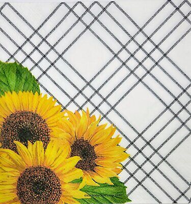 TWO Individual Paper Lunch Decoupage Napkins - 2047 Lattice Sunflowers