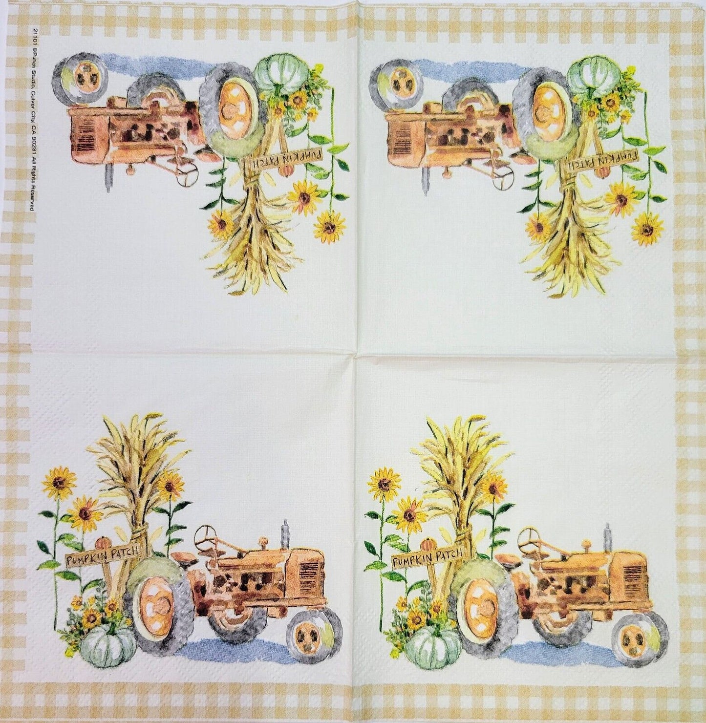 TWO Individual Paper Cocktail Decoupage Napkins - 2171 Tractor Fall Harvest