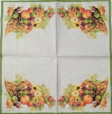 TWO Individual Paper Cocktail Decoupage Napkins - 1656 Autumn Cornucopia