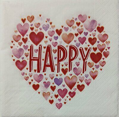 TWO Individual Paper Cocktail Decoupage Napkins - 1762 Happy Heart Day