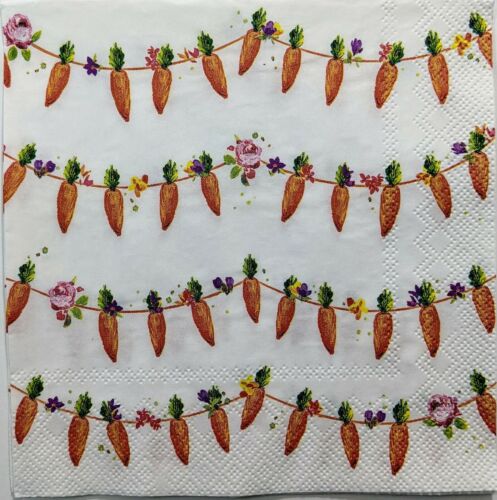 TWO Individual Paper Lunch Decoupage Napkins - Carrots Garland Easter 1217