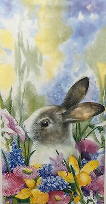 TWO Individual Paper Guest Decoupage Napkins-1883 Easter Bunny in Vibrant Meadow