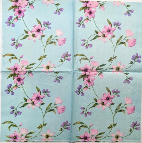 TWO Individual Paper Lunch Decoupage Napkins - Light Blue Floral 1128