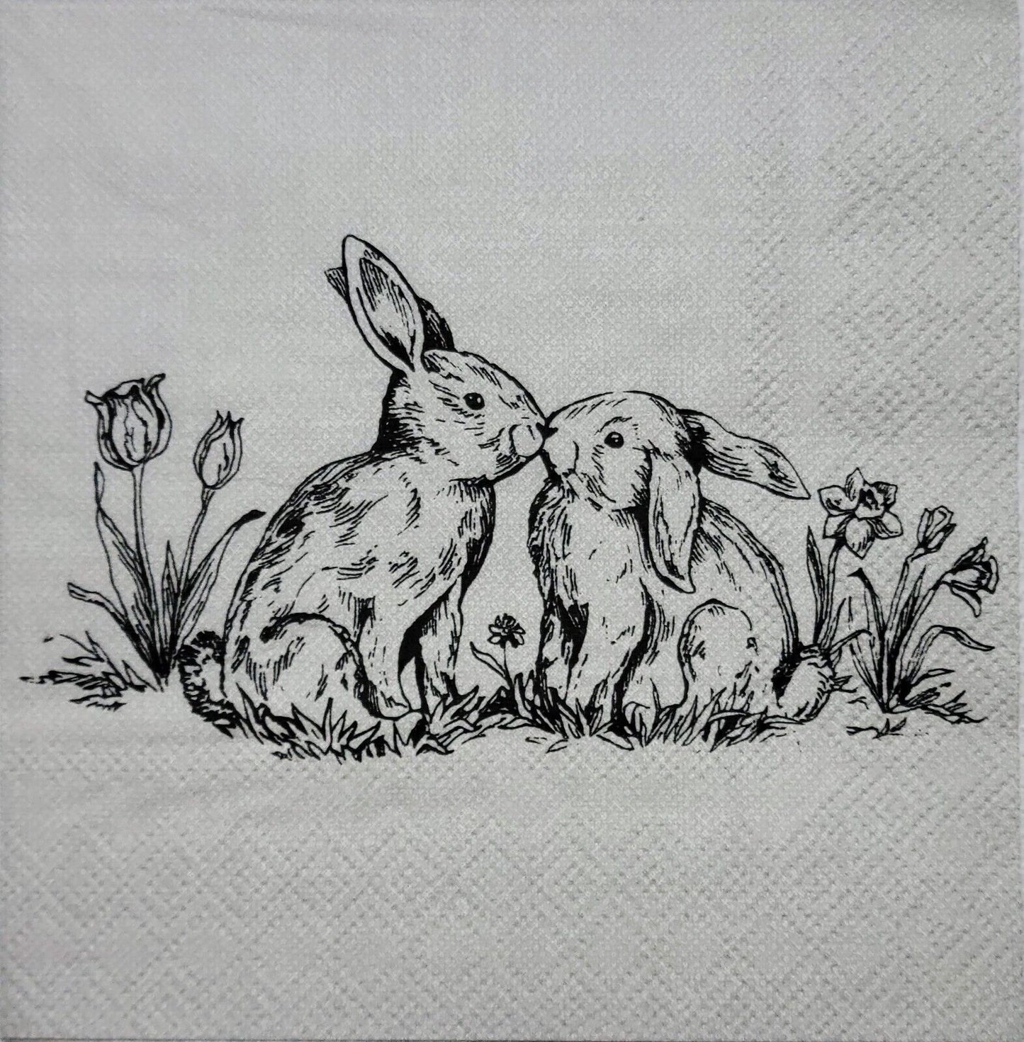 TWO Individual Paper Cocktail Decoupage Napkins - 2366 Bunny Kisses on Gray