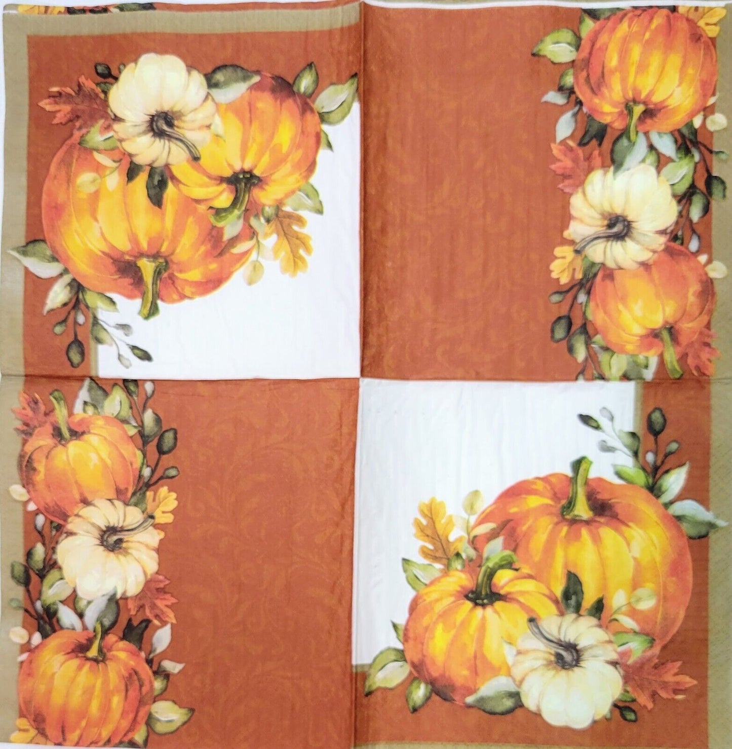 2 Individual Paper Lunch Decoupage Napkins - 2097 Rich Pumpkin Harvest