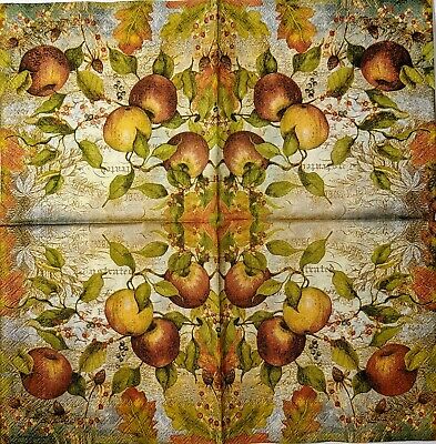 TWO Individual Paper Cocktail Decoupage Napkins - 1559 Scripted Apple Orchard